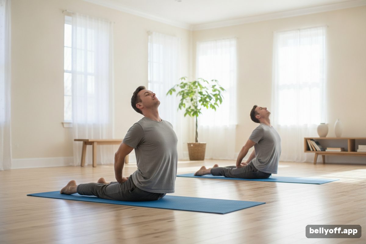 floor exercises: a man doing a gentle bridge pose on a mat on a wooden floor in a bright room