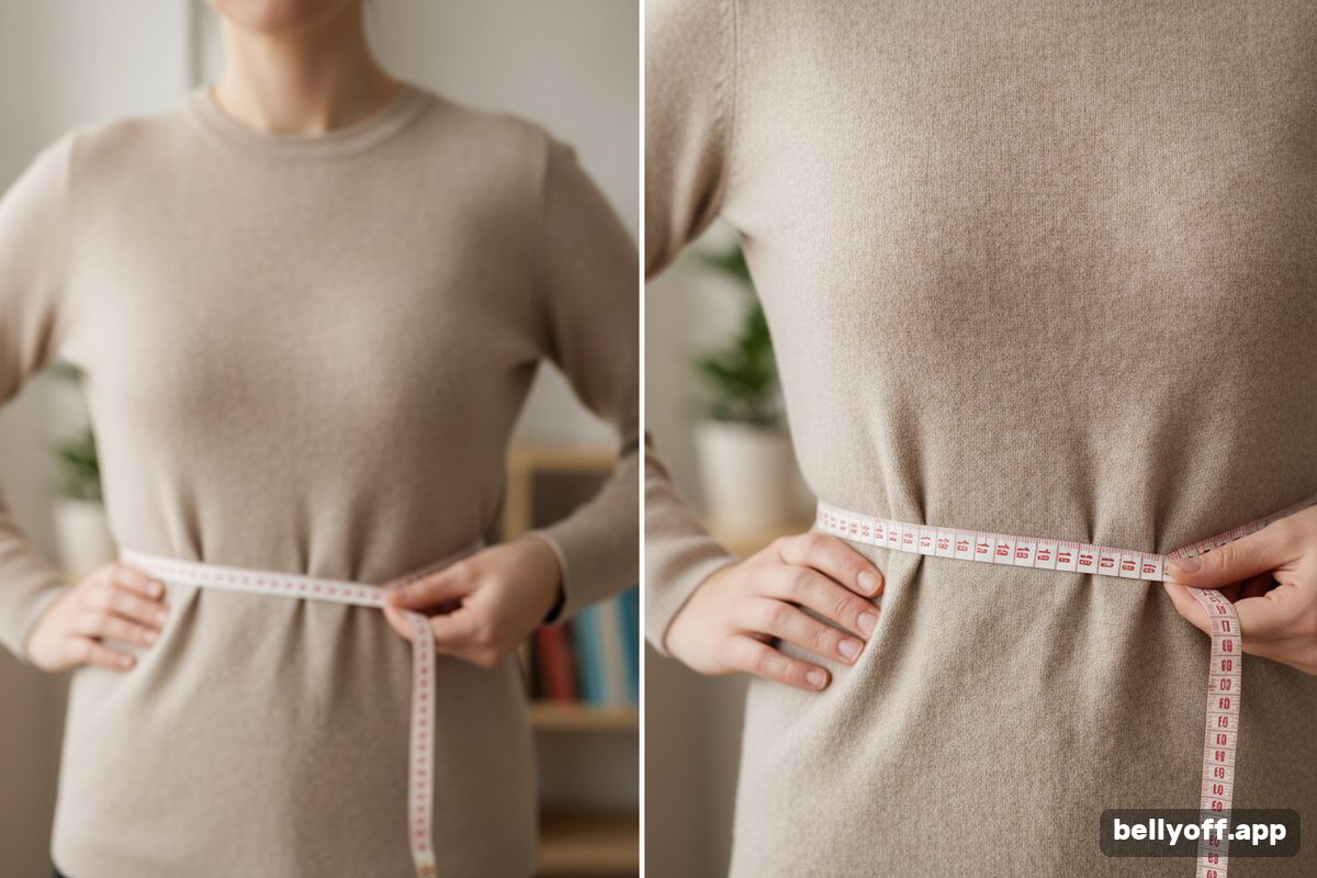 subcutaneous fat: close-up of a tape measure wrapped loosely around a waist over a plain neutral top